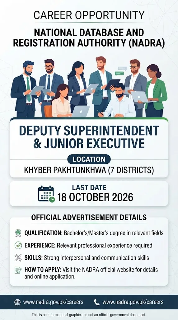 Advertisement: NADRA Deputy Superintendent & Executive Jobs 2026